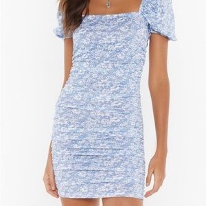 Puff sleeve body con dress